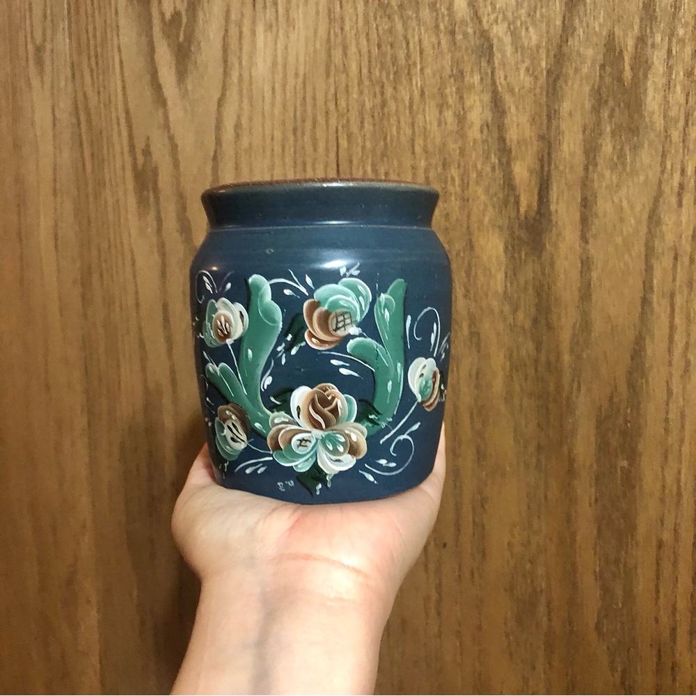 Hand-Painted Floral Ceramic Vase - Blue